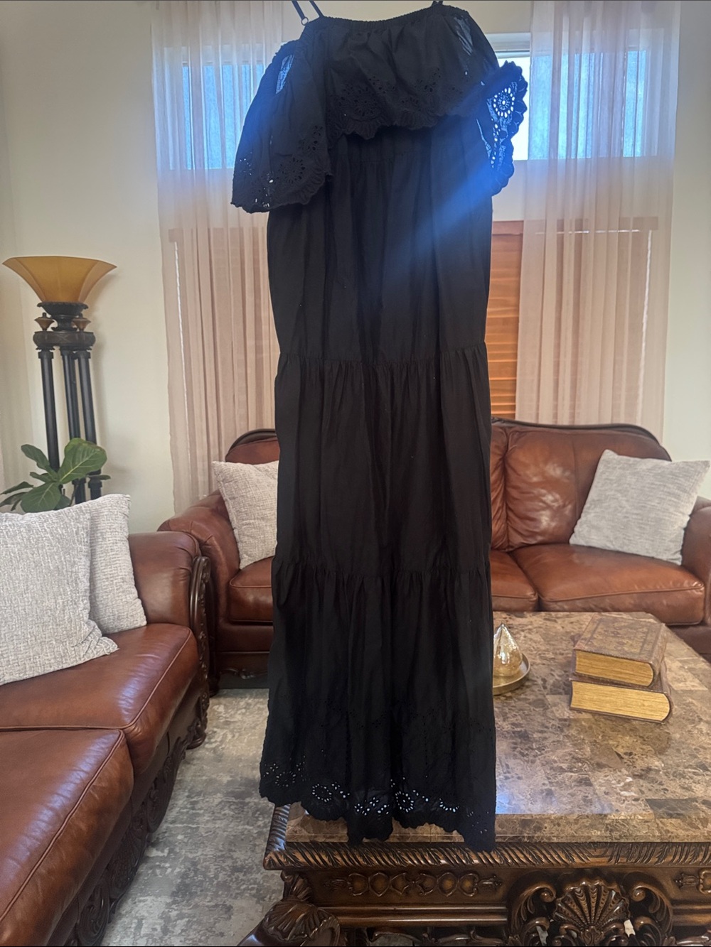 Old Navy Black Eyelet Tiered Maxi Dress